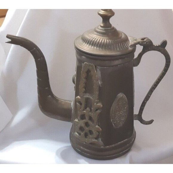 Antique Art Nouveau Copper Jug With Brass Ornaments -1900-1920 Moroccan Tea Pot - Picture 5 of 16